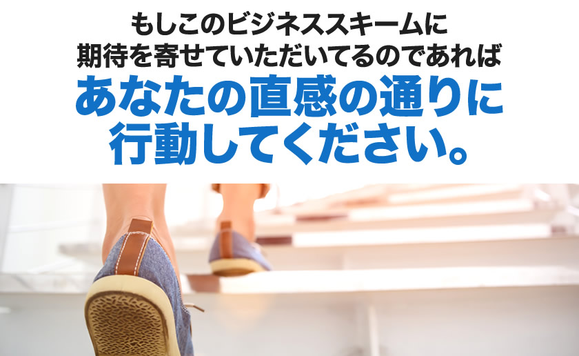 もしこのビジネススキームに期待を寄せていただいてるのであればあなたの直感の通りに行動してください。